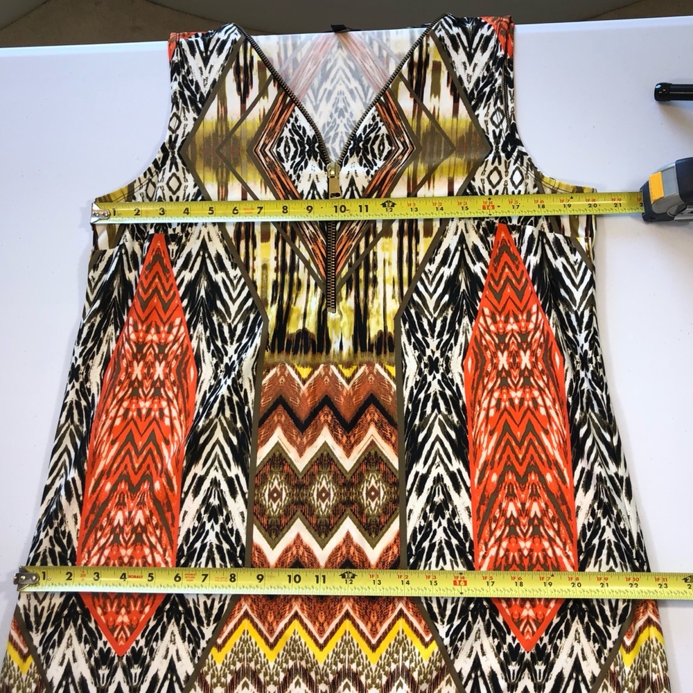 MKS Brand Geometrical Print Shift Dress with Front Zipper Detail size L Large - Picture 7 of 9